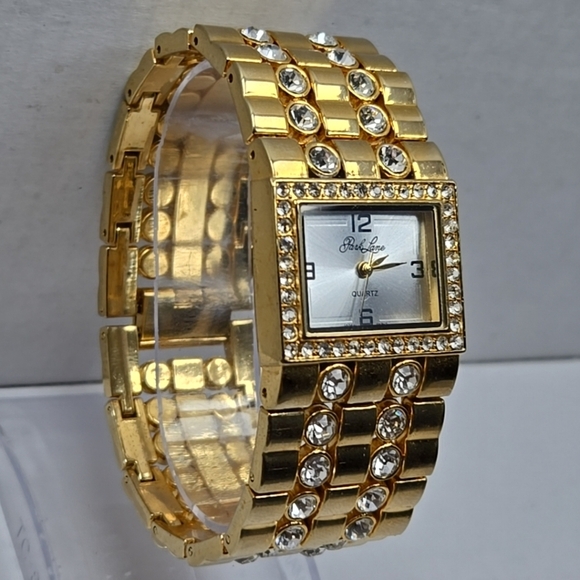 Womens Park Lane Gold Tone Watch Swarovski Crystal Bracelet New Battery Runs - Picture 3 of 9